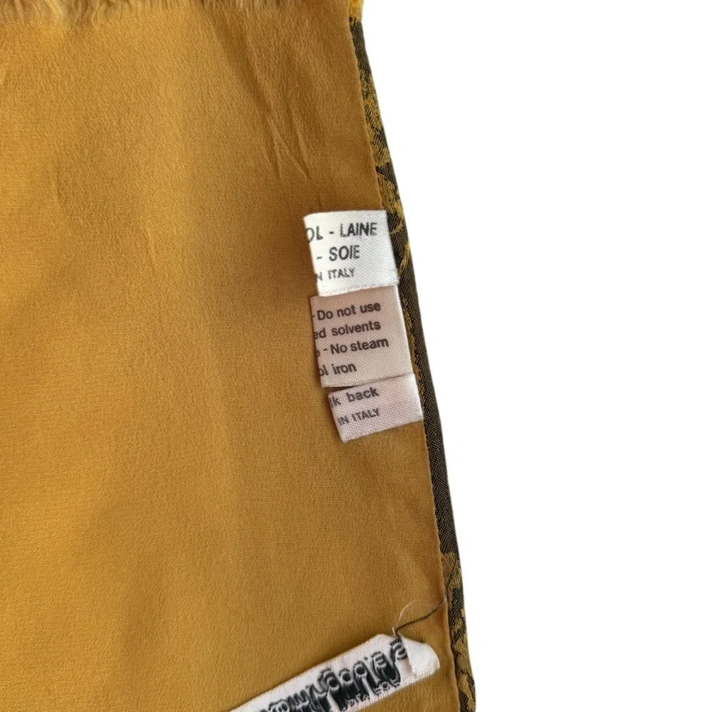 Bloomingdale’s Made In Italy Silk and Wool Scarf With Leaf Motif Golden Yellow